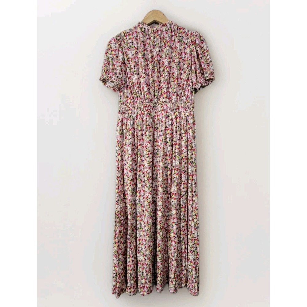 Boden Dress Womens 8R Multi Floral Stretch Puff Sleeve Keyhole Neck Empire Waist - Picture 2 of 8